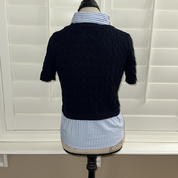 Maeve Anthropology Cable Short Sleeve Twofer Sweater Navy - Picture 8 of 14